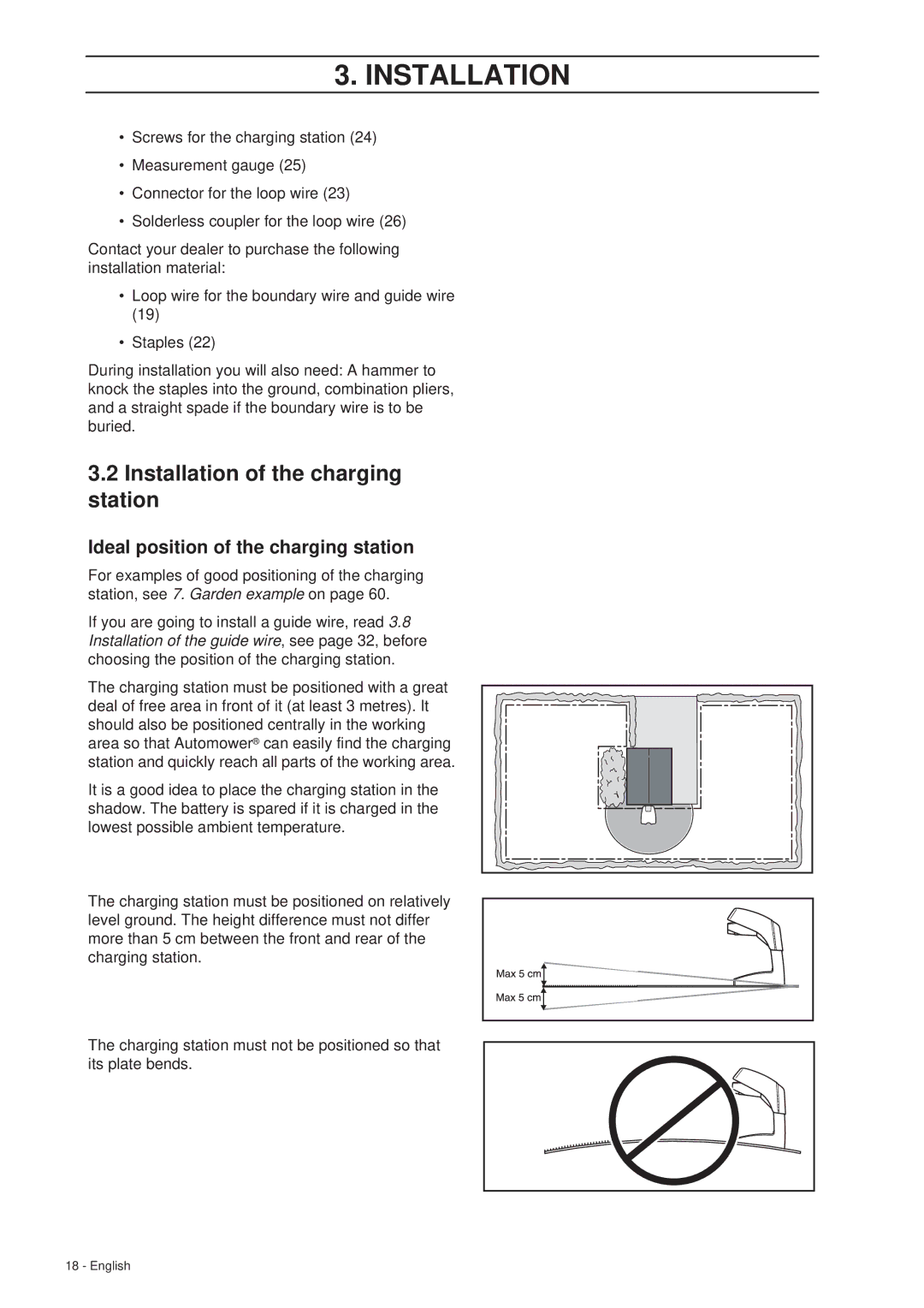 Husqvarna 260 ACX manual Installation of the charging station, Ideal position of the charging station 