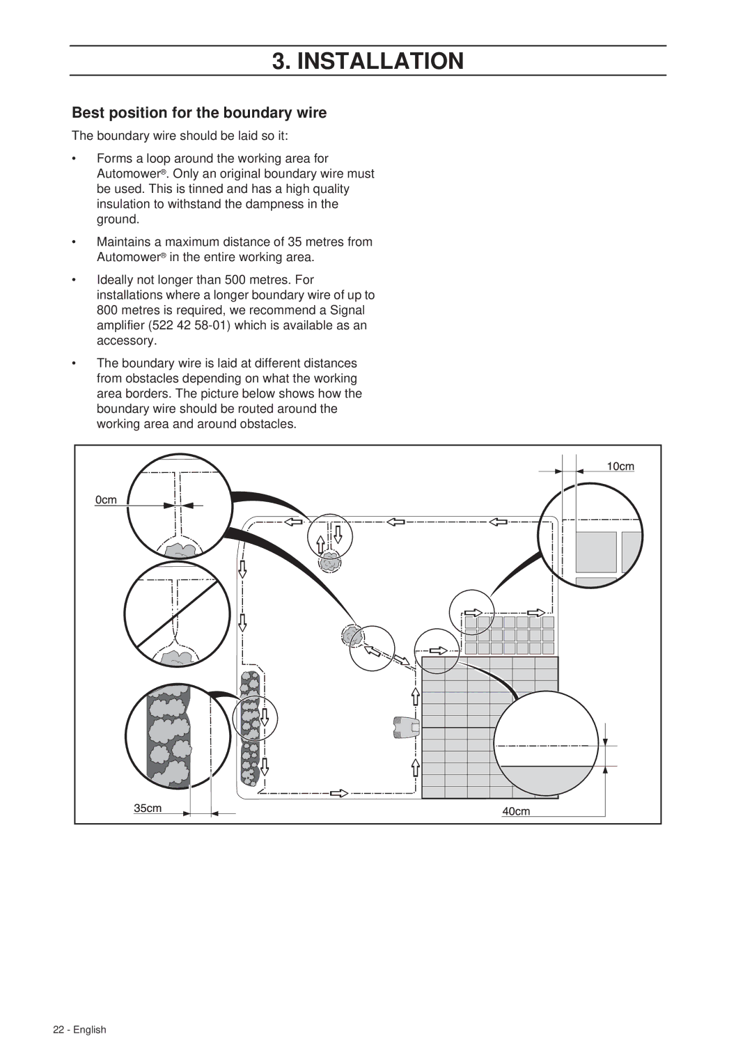 Husqvarna 260 ACX manual Best position for the boundary wire 