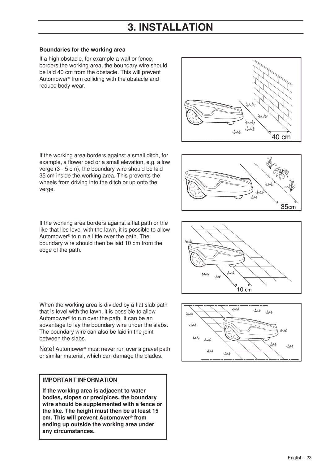 Husqvarna 260 ACX manual Boundaries for the working area 