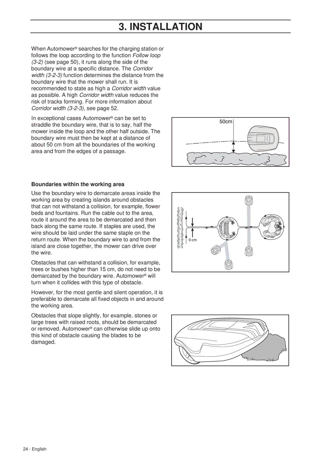 Husqvarna 260 ACX manual Boundaries within the working area 