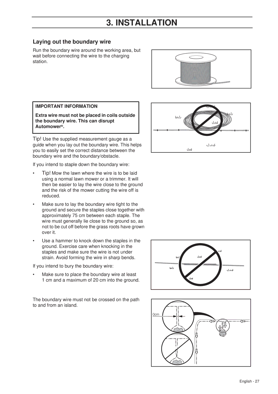 Husqvarna 260 ACX manual Laying out the boundary wire 