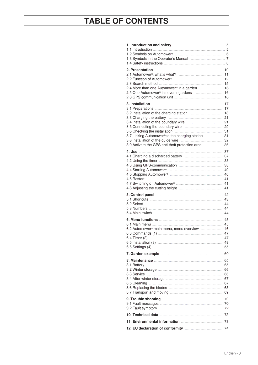 Husqvarna 260 ACX manual Table of Contents 