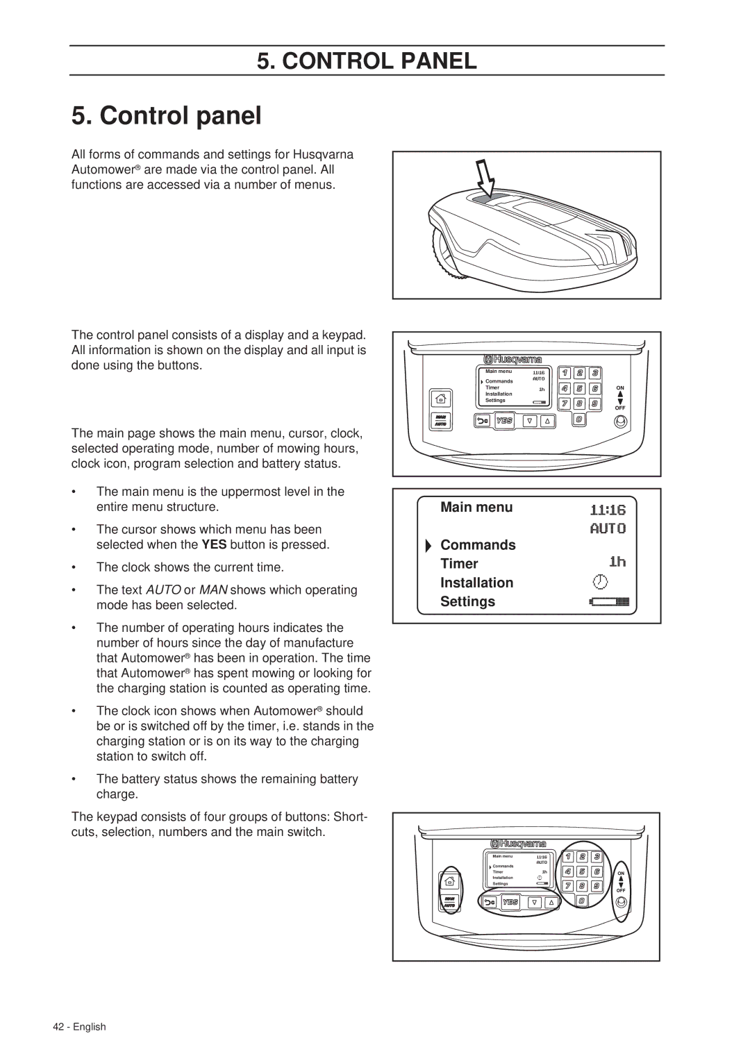 Husqvarna 260 ACX manual Control panel 