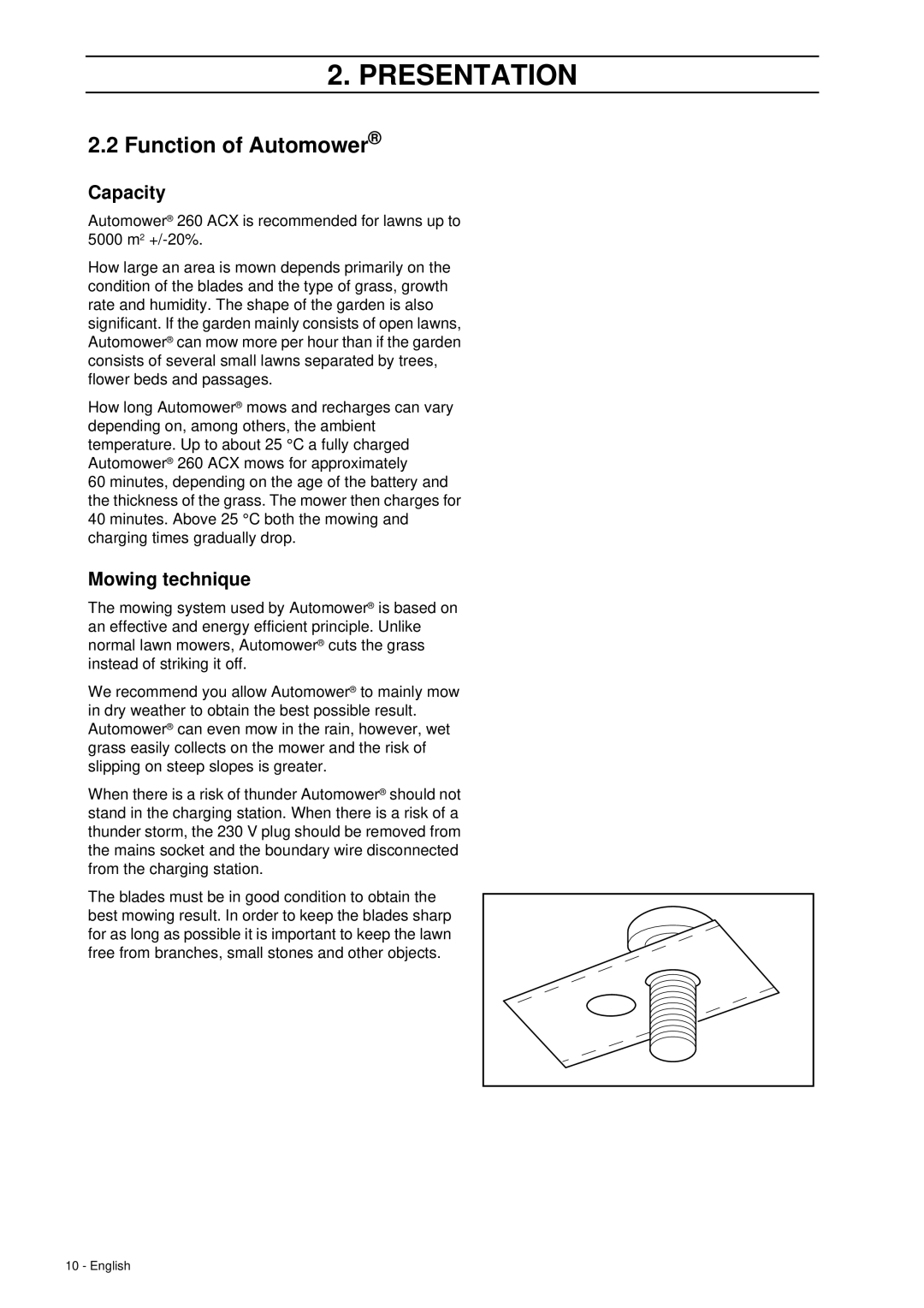 Husqvarna 260 ACX manual Function of Automower, Capacity, Mowing technique 