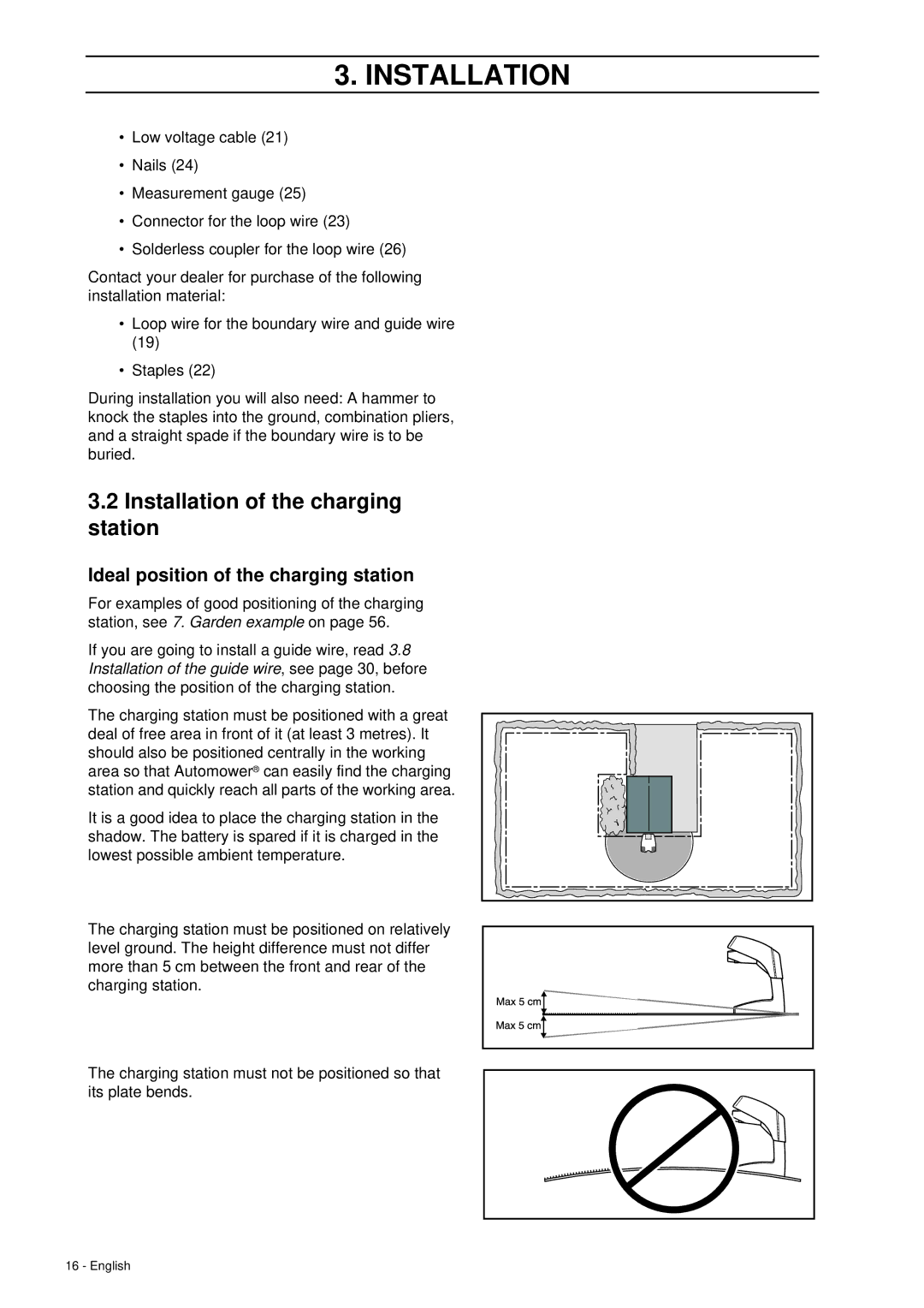 Husqvarna 260 ACX manual Installation of the charging station, Ideal position of the charging station 