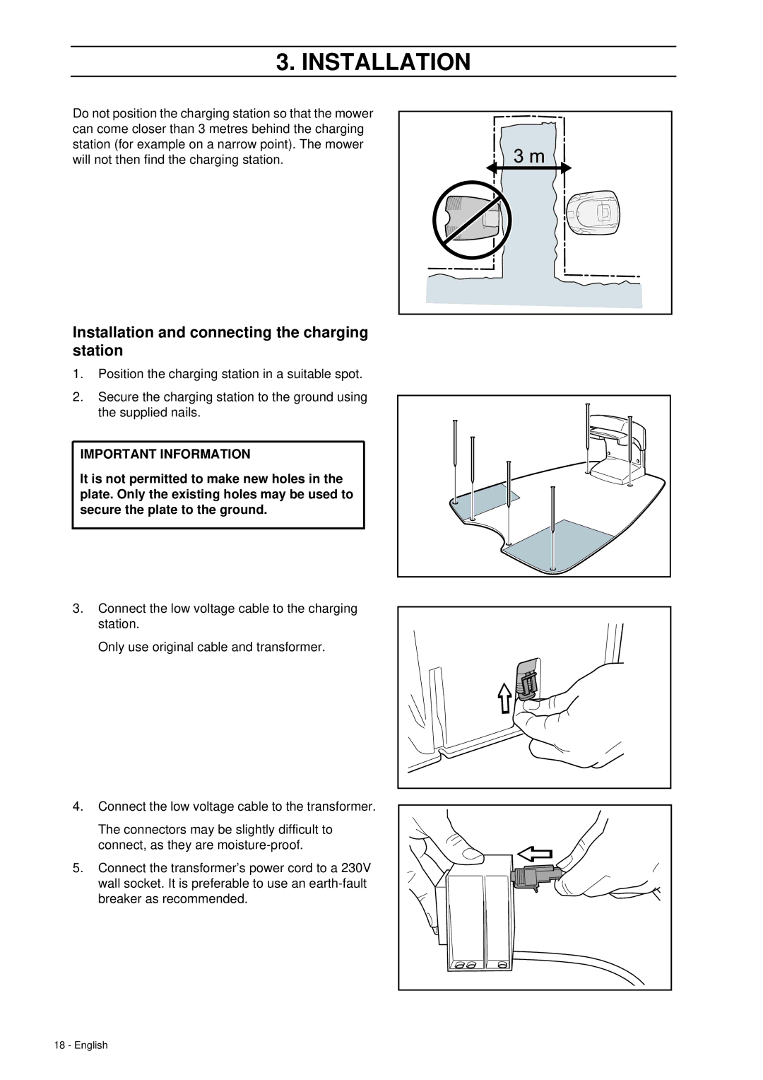 Husqvarna 260 ACX manual Installation and connecting the charging station 