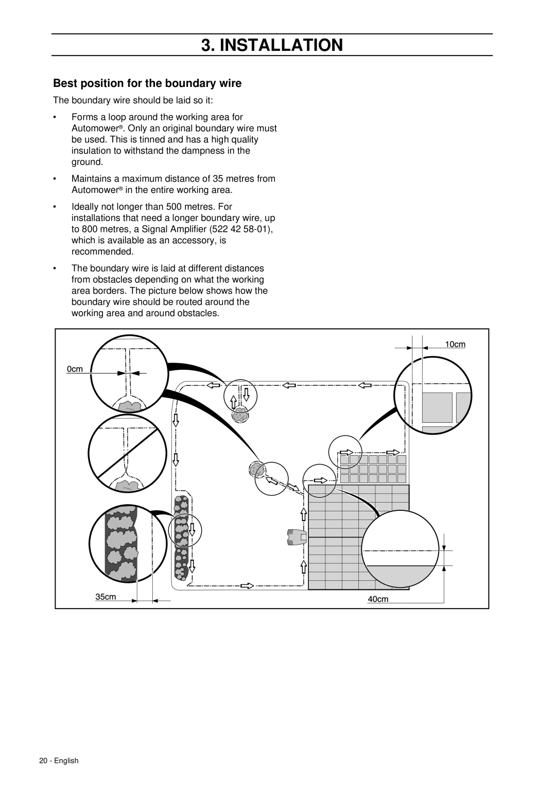 Husqvarna 260 ACX manual Best position for the boundary wire 