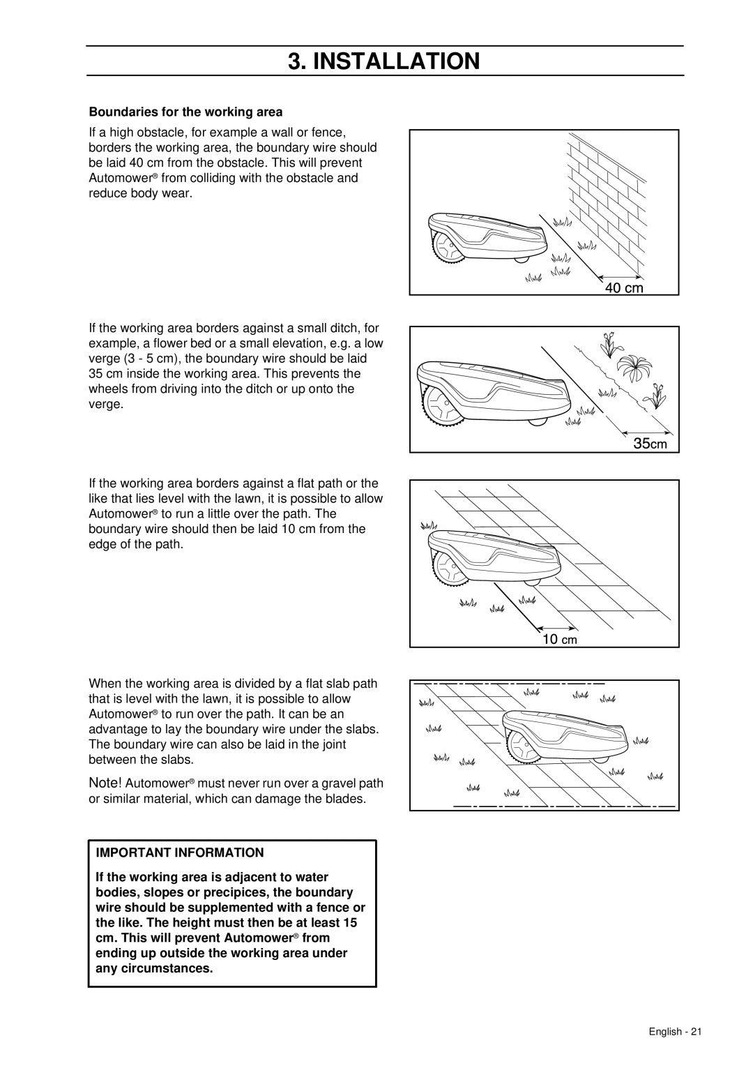 Husqvarna 260 ACX manual Boundaries for the working area 