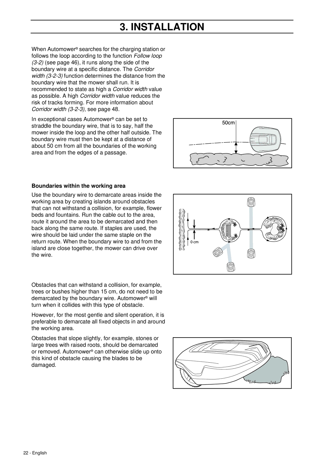 Husqvarna 260 ACX manual Boundaries within the working area 