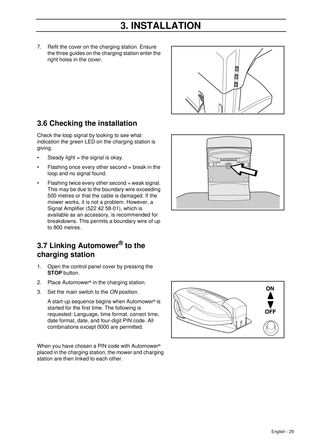 Husqvarna 260 ACX manual Checking the installation, Linking Automower to the charging station 