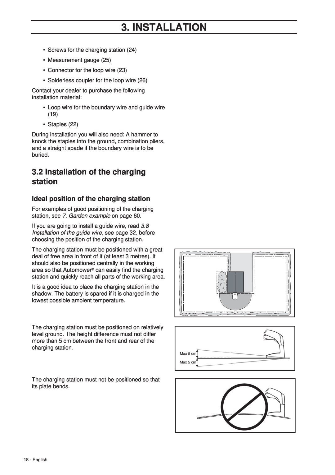 Husqvarna 260 ACX manual 3.2Installation of the charging station, Ideal position of the charging station 