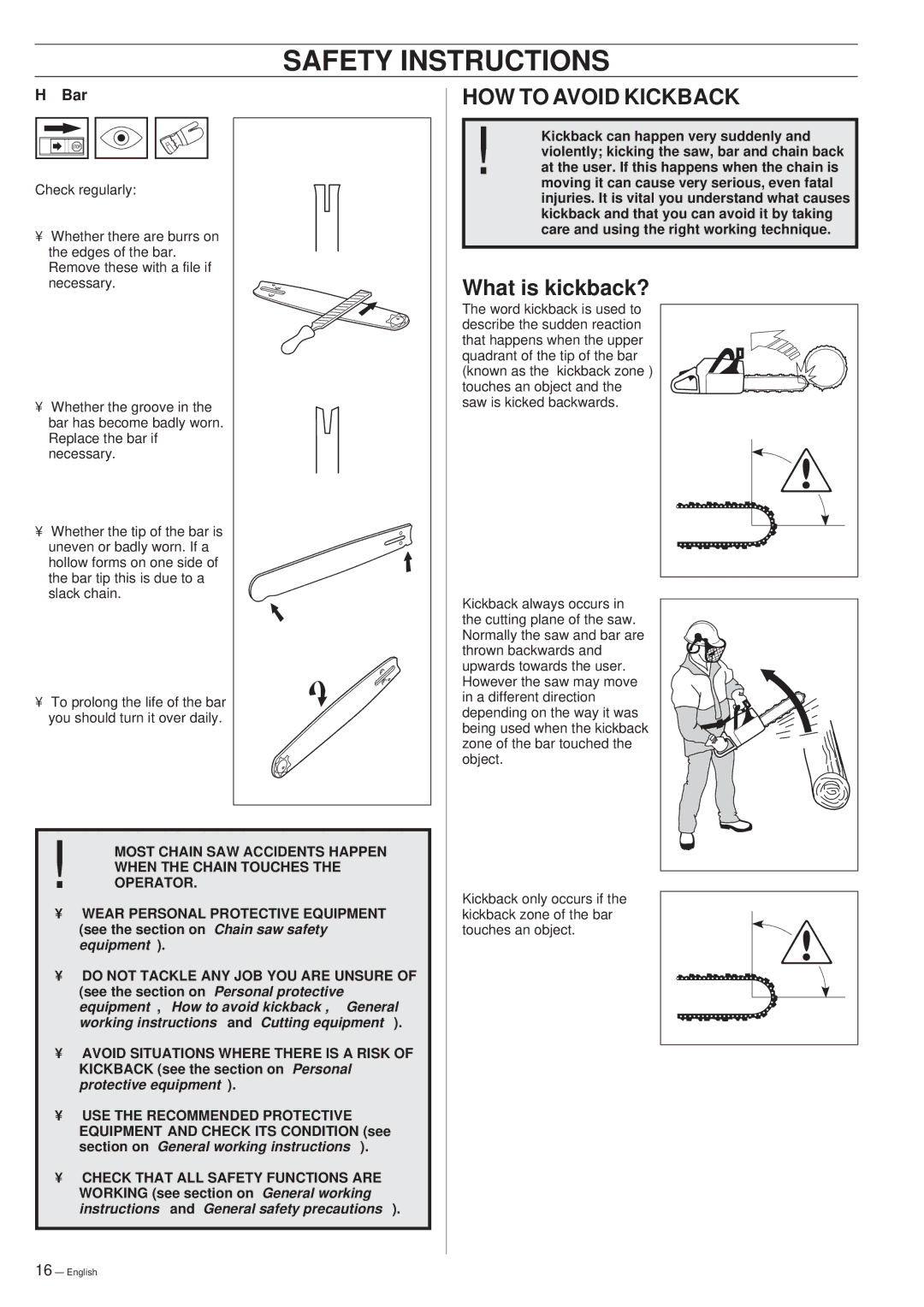 Husqvarna 261 manual HOW to Avoid Kickback, What is kickback? 