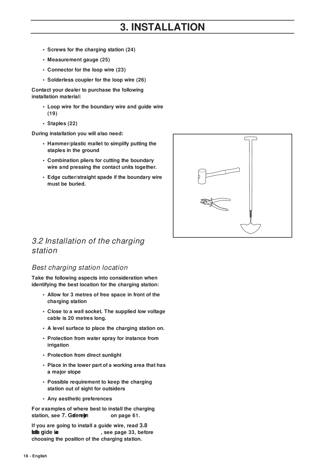 Husqvarna 265 ACX manual Installation of the charging station, Best charging station location 