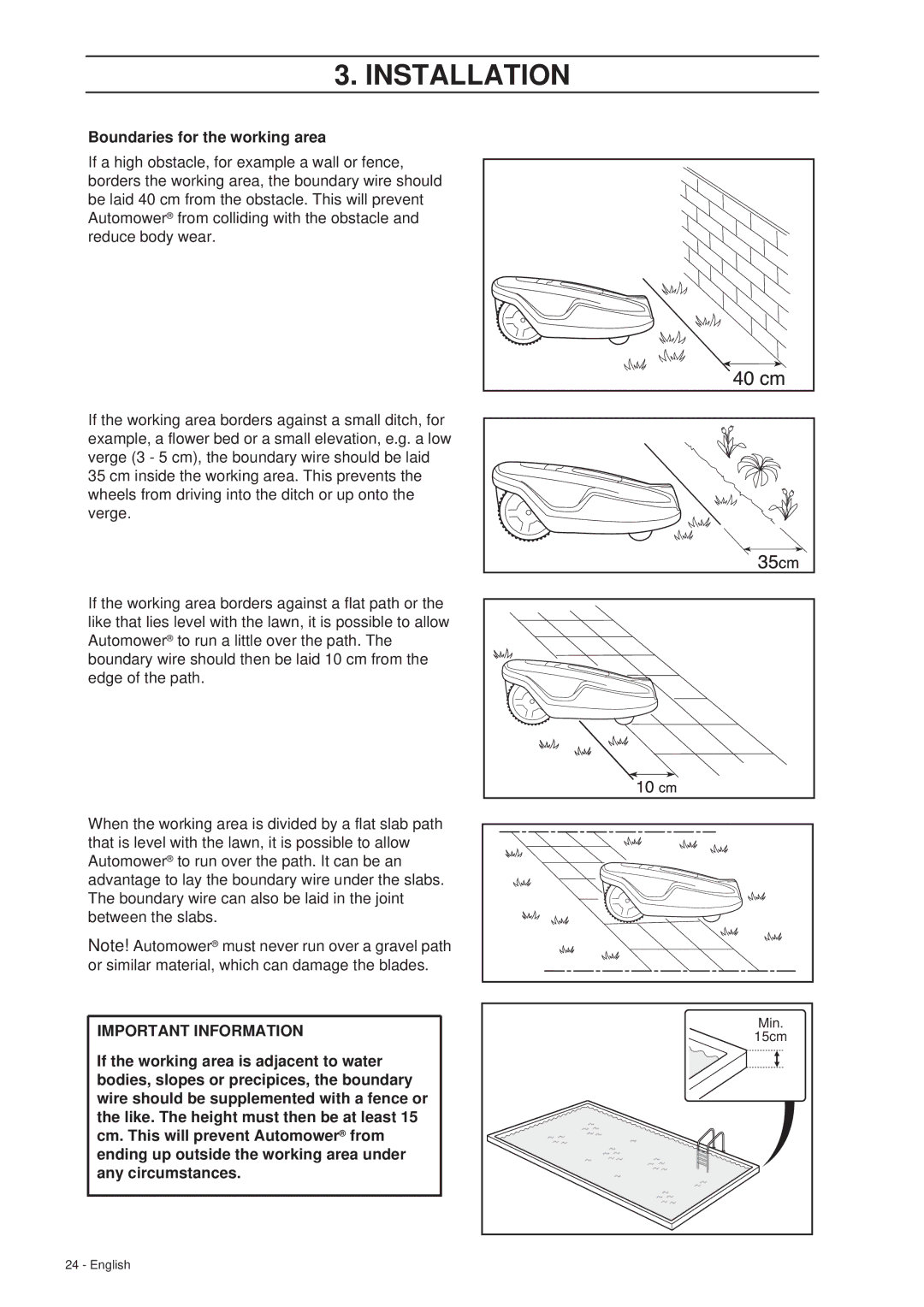 Husqvarna 265 ACX manual Boundaries for the working area 