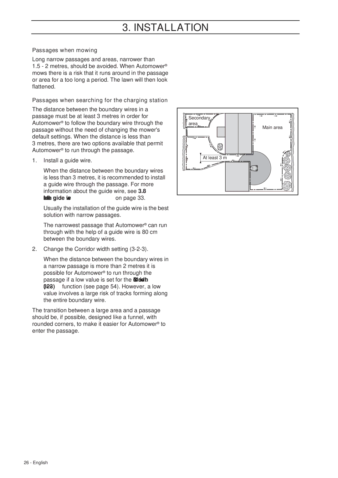 Husqvarna 265 ACX manual Passages when mowing, Passages when searching for the charging station 