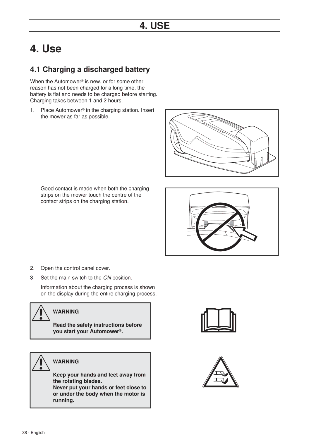 Husqvarna 265 ACX manual Use, Charging a discharged battery 