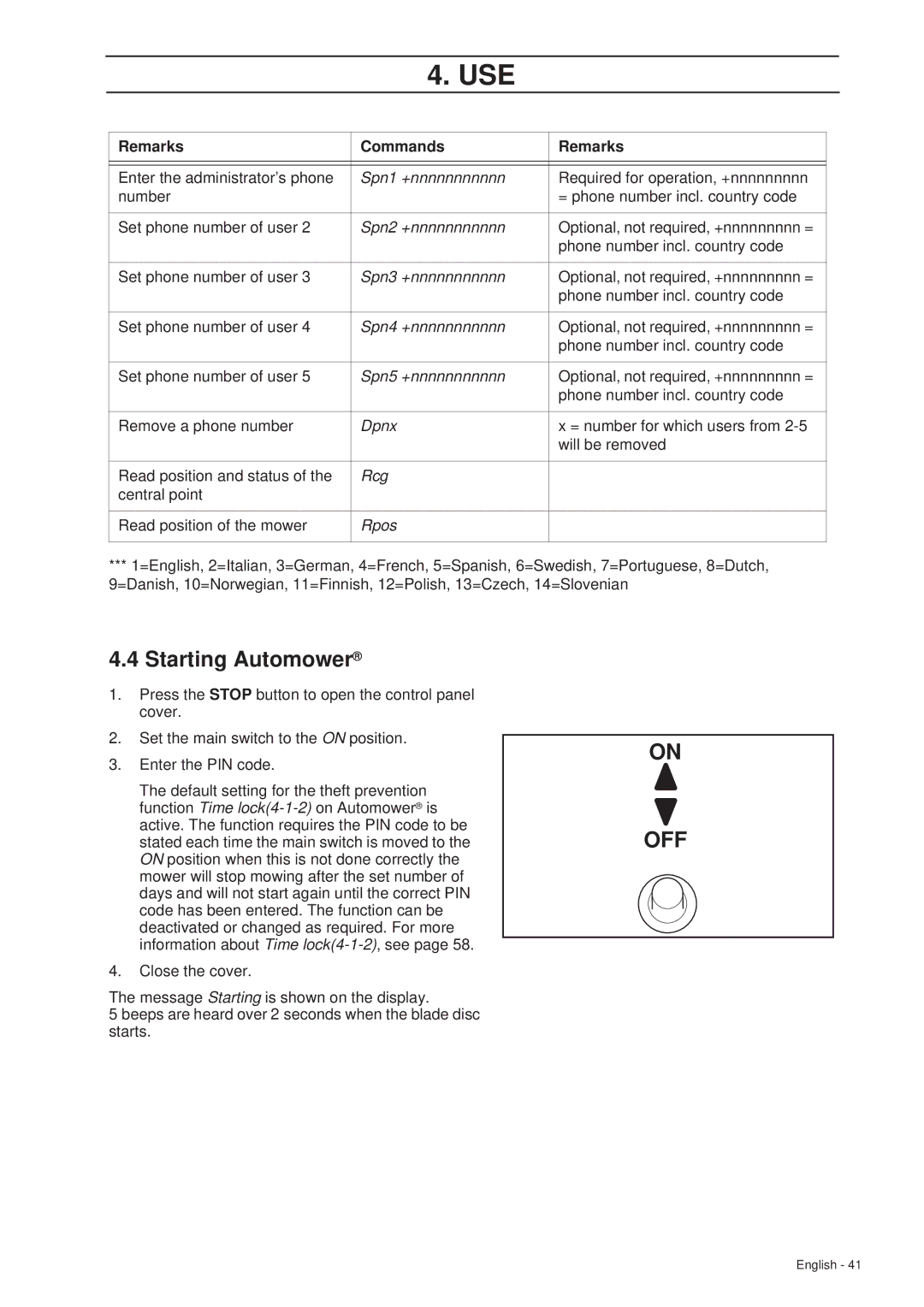 Husqvarna 265 ACX manual Starting Automower 