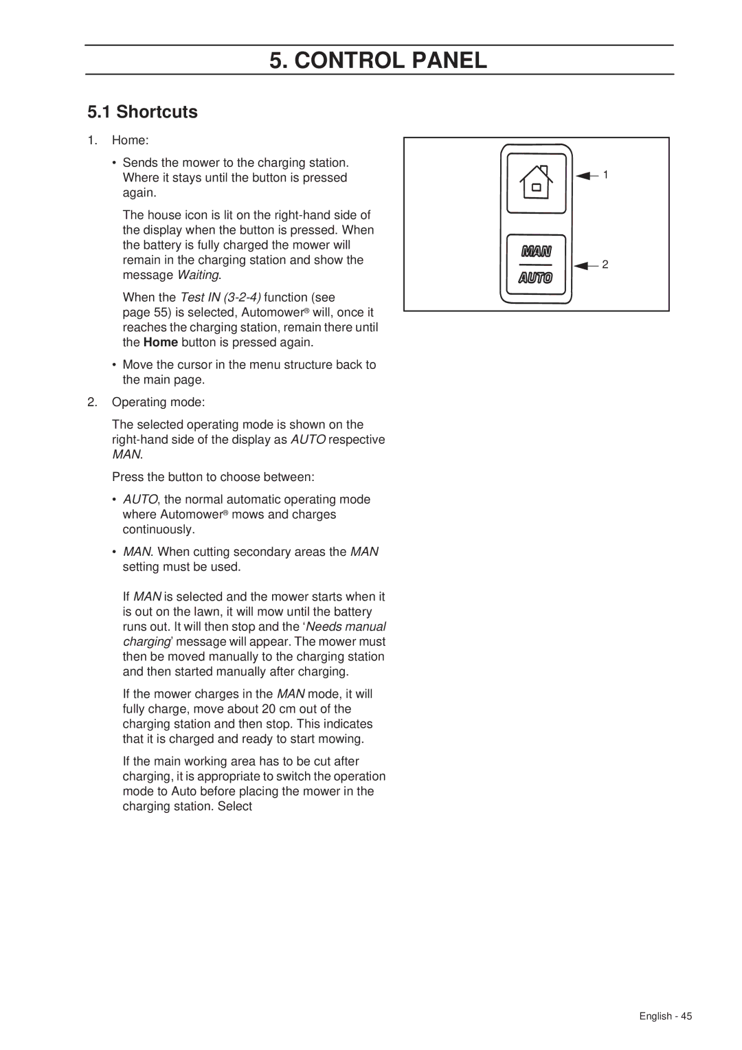 Husqvarna 265 ACX manual Shortcuts 