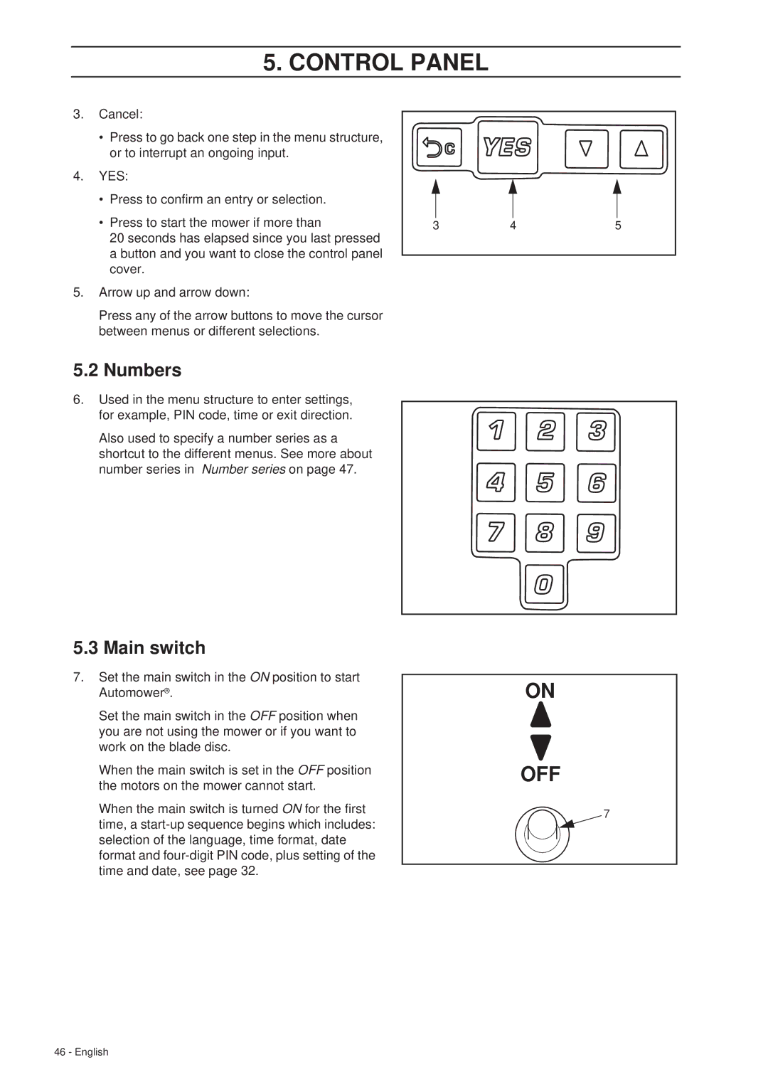 Husqvarna 265 ACX manual Numbers, Main switch 