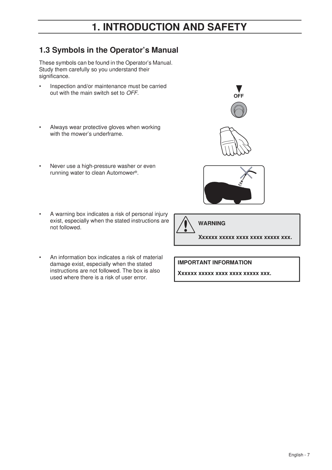 Husqvarna 265 ACX manual Symbols in the Operator’s Manual, Xxxxxx xxxxx xxxx xxxx xxxxx 