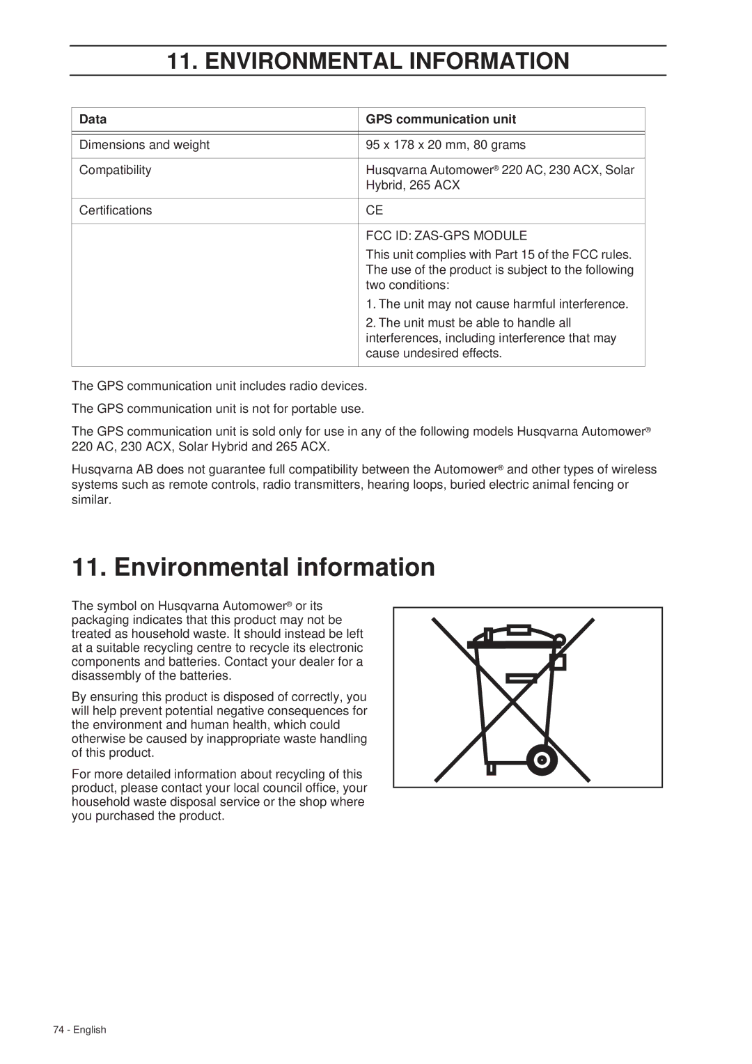 Husqvarna 265 ACX manual Environmental information, Environmental Information 