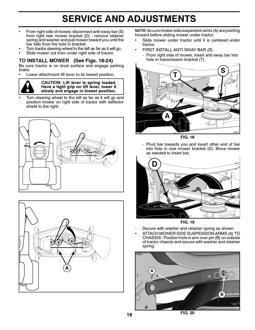 Husqvarna 2748 GLS (CA) manual To Install Mower See Figs, First Install ANTI-SWAY BAR S 