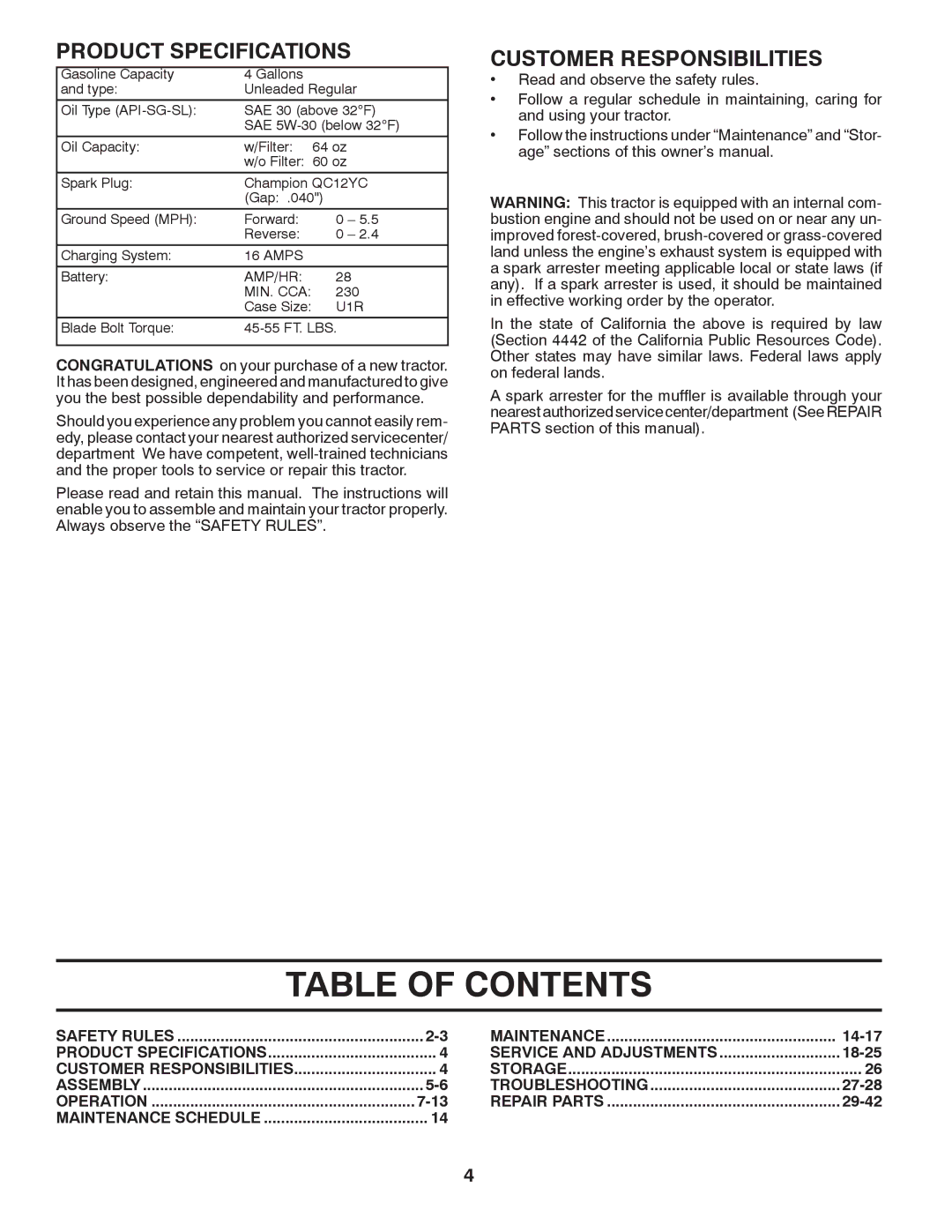 Husqvarna 2748 GLS (CA) manual Table of Contents 