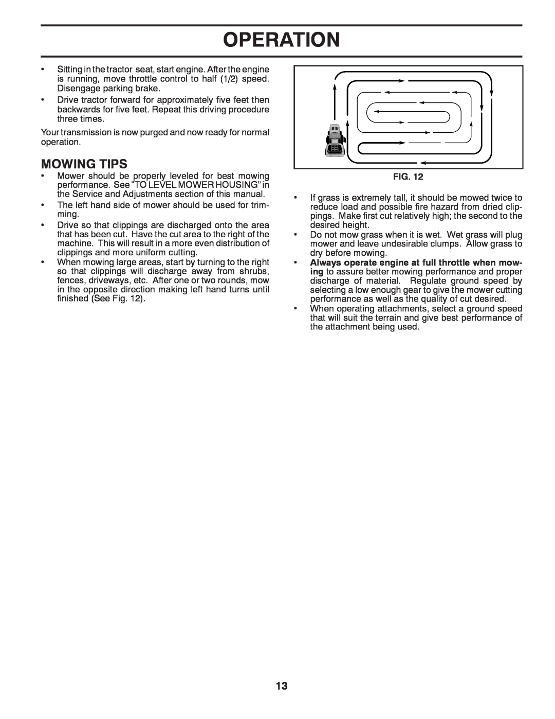Husqvarna 2748 GLS (CA) manual Mowing Tips, Operation, Fig 