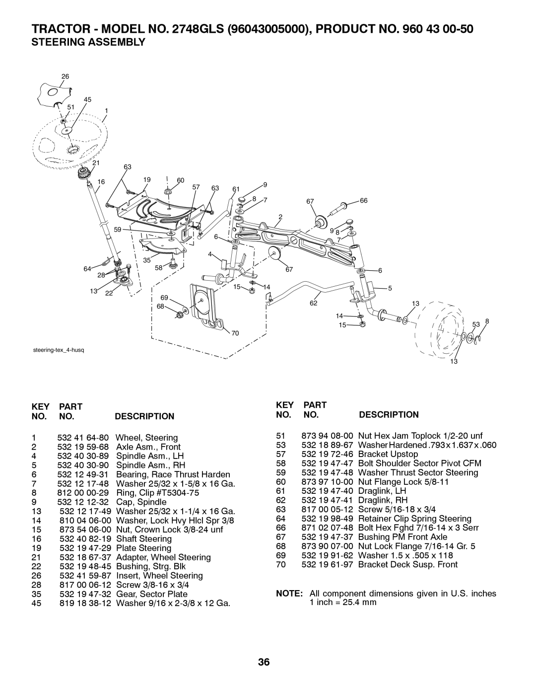 Husqvarna 2748 GLS (CA) manual Steering Assembly, Part, Description 