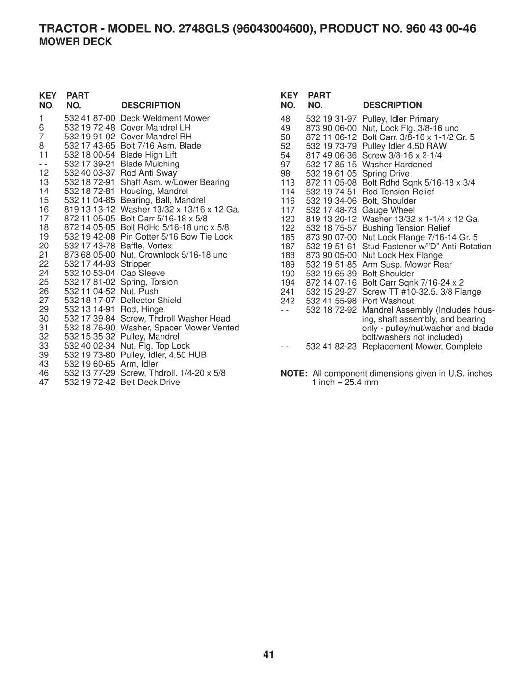 Husqvarna 2748 GLS manual Tractor Model no GLS 96043004600, Product no 43 