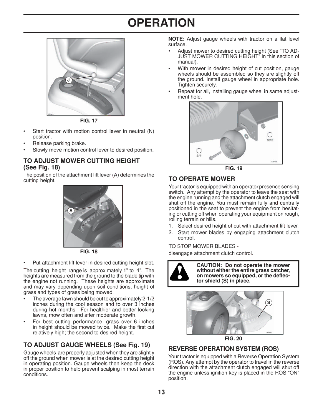 Husqvarna 2754 GLS manual To Adjust Mower Cutting Height See Fig, To Adjust Gauge Wheels See Fig, To Operate Mower 