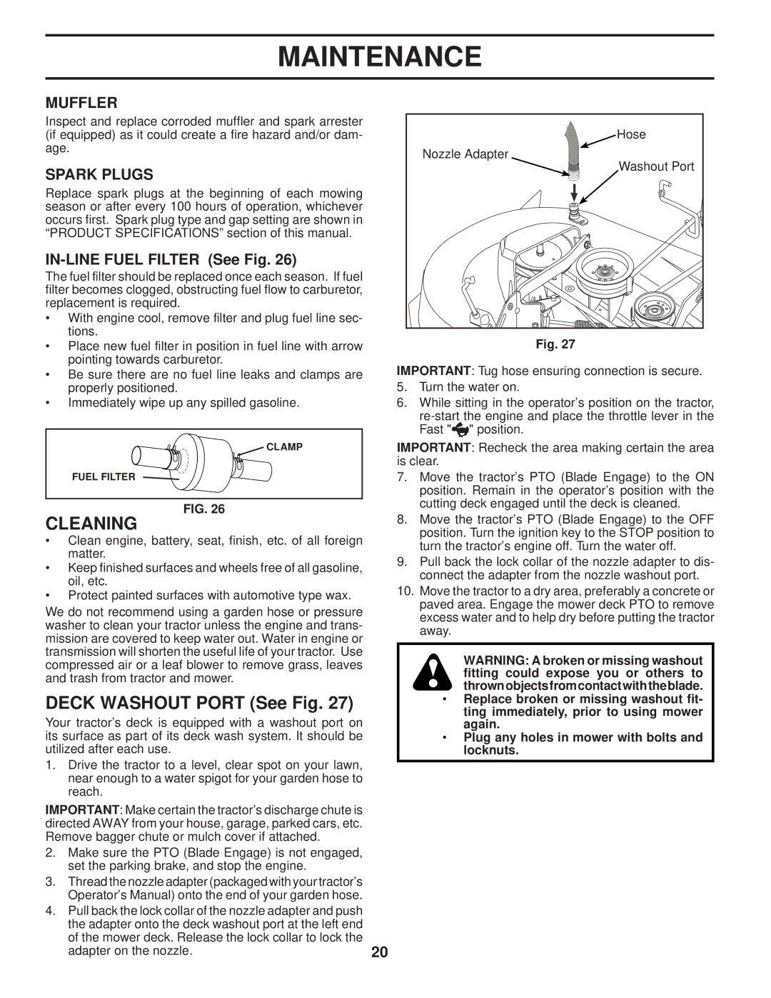 Husqvarna 2754 GLS manual Cleaning, Muffler, Spark Plugs, IN-LINE Fuel Filter See Fig 