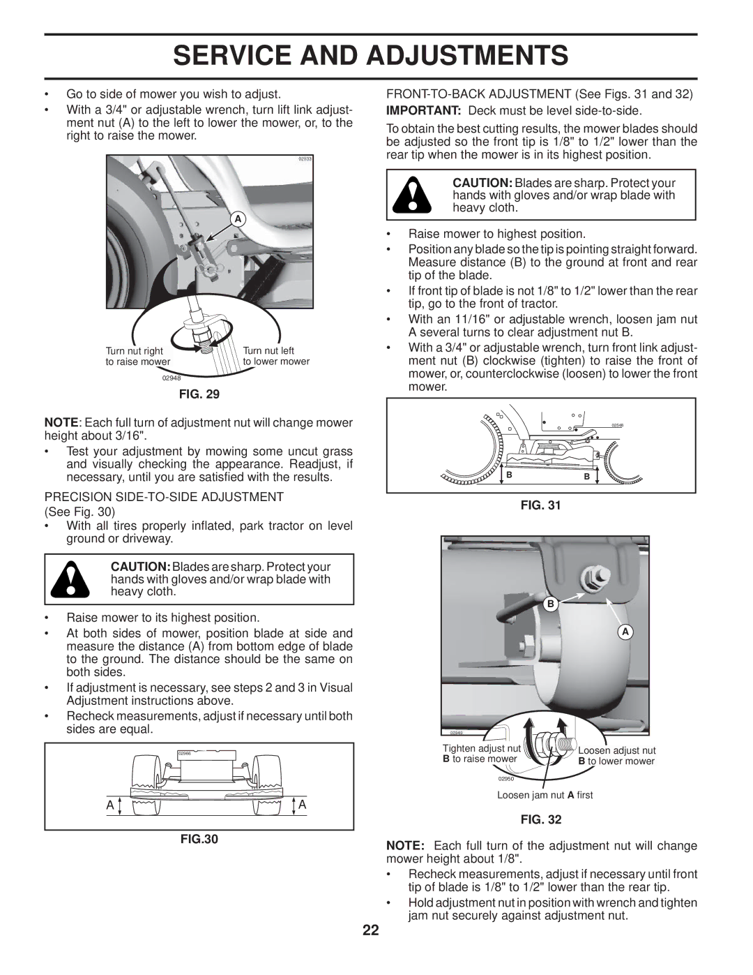 Husqvarna 2754 GLS manual Turn nut right Turn nut left To raise mower 