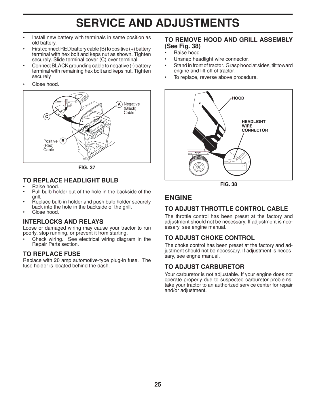 Husqvarna 2754 GLS To Replace Headlight Bulb, Interlocks and Relays, To Replace Fuse, To Adjust Throttle Control Cable 