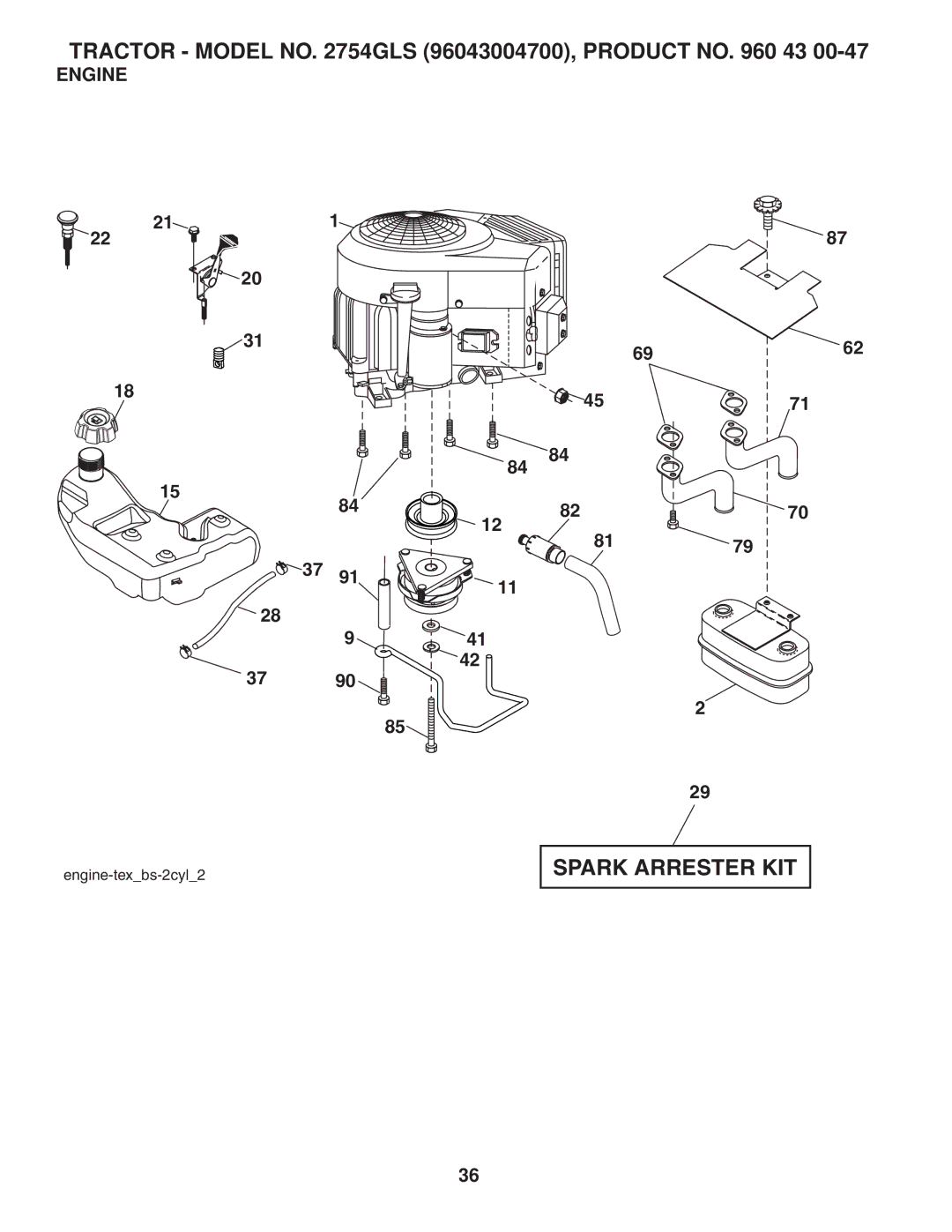 Husqvarna 2754 GLS manual Spark Arrester KIT, Engine, 211 6962 8179 