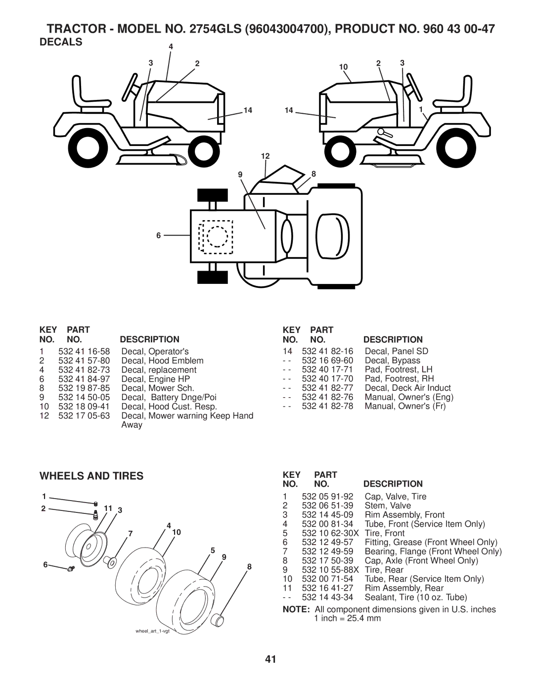 Husqvarna 2754 GLS manual Decals, Wheels and Tires 