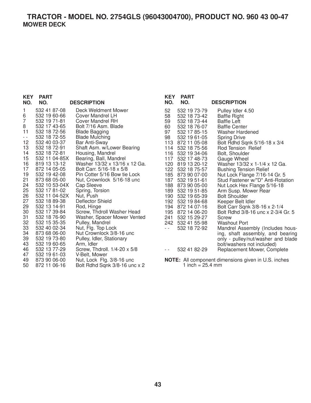 Husqvarna 2754 GLS manual 532 41 Deck Weldment Mower 