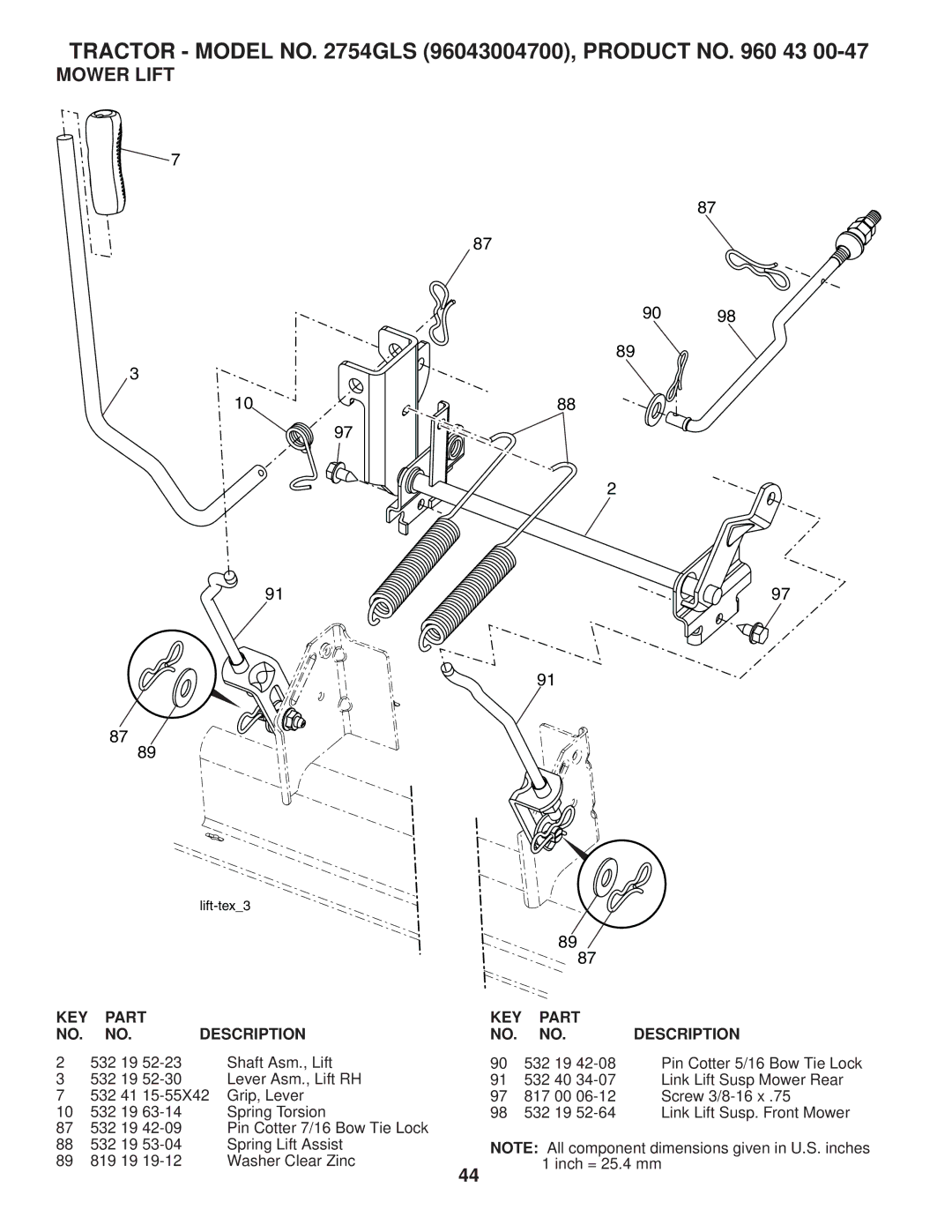 Husqvarna 2754 GLS manual Mower Lift 