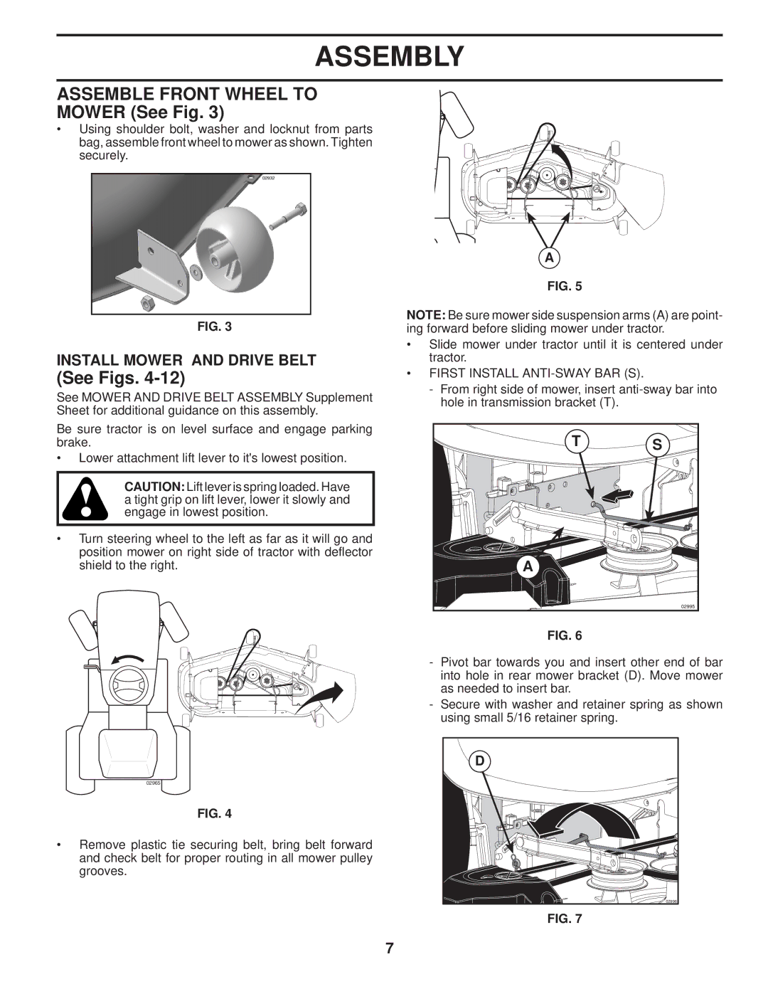 Husqvarna 2754 GLS manual Install Mower and Drive Belt, First Install ANTI-SWAY BAR S 