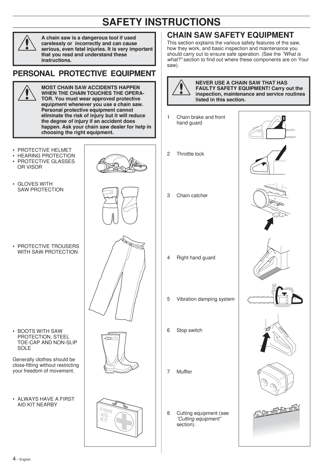 Husqvarna 288XP, 288XP Lite, 281XP, 288XP Safety Instructions, Personal Protective Equipment, Chain SAW Safety Equipment 