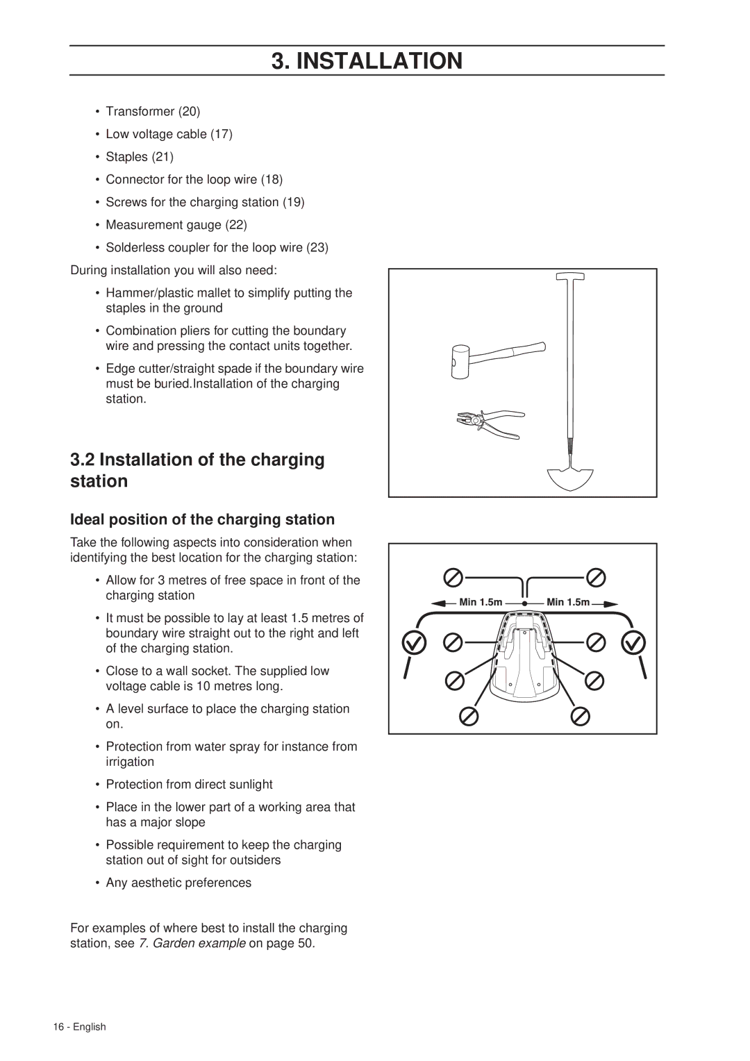 Husqvarna 305 manual Installation of the charging station, Ideal position of the charging station 