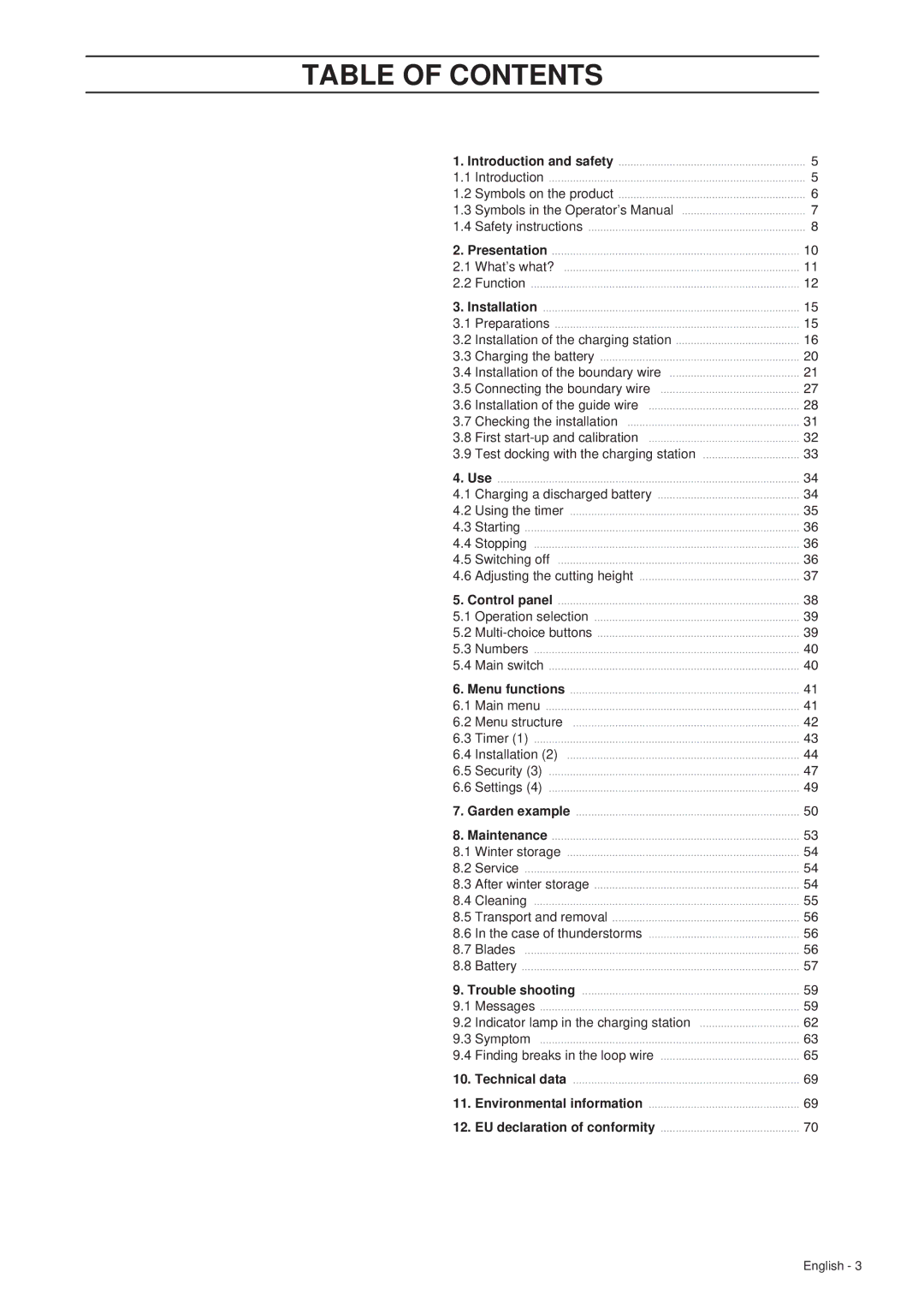 Husqvarna 305 manual Table of Contents 