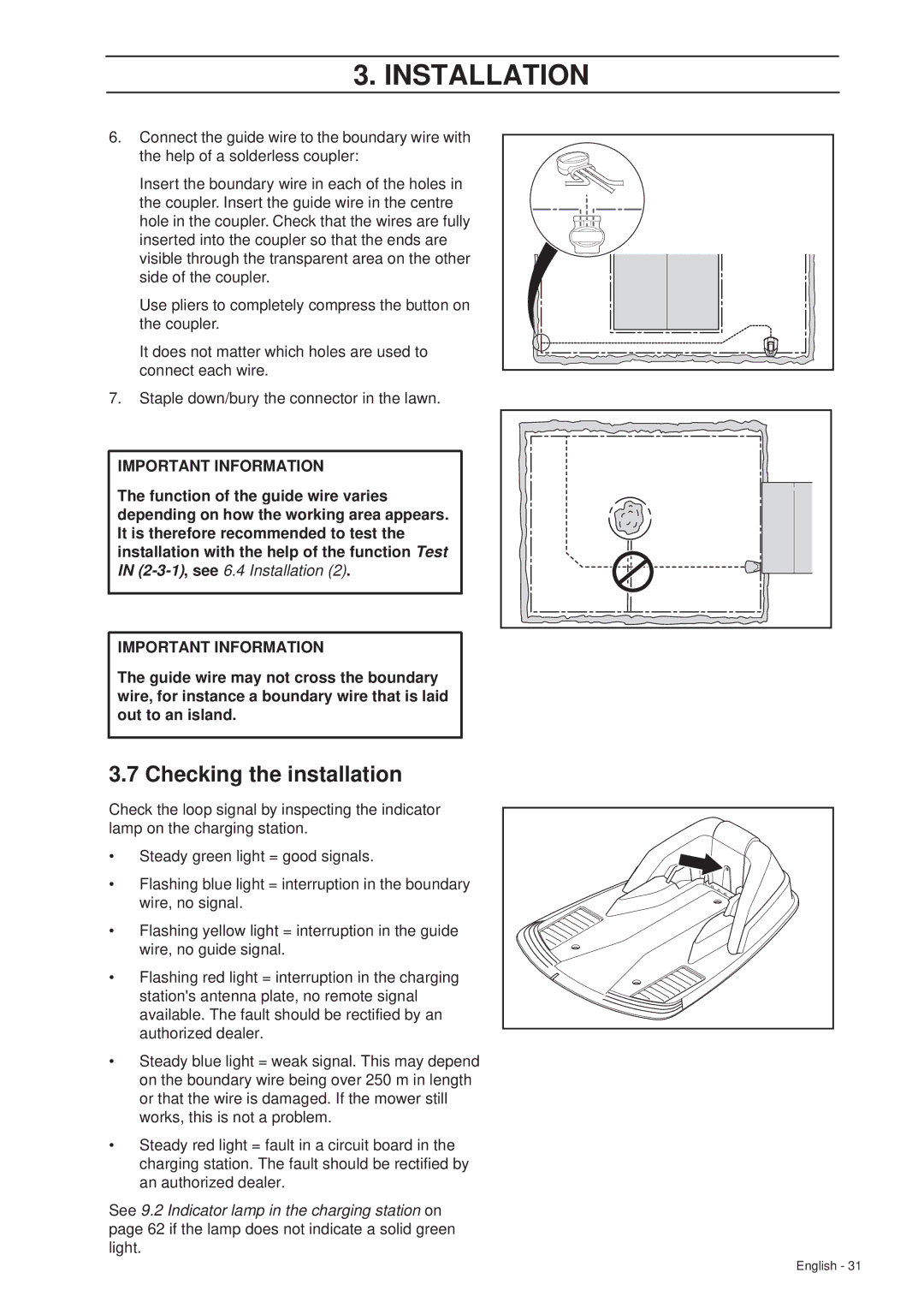 Husqvarna 305 manual Checking the installation 