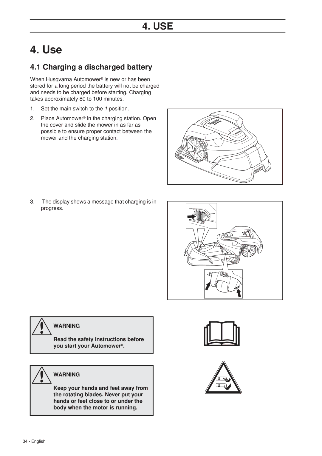 Husqvarna 305 manual Use, Charging a discharged battery 