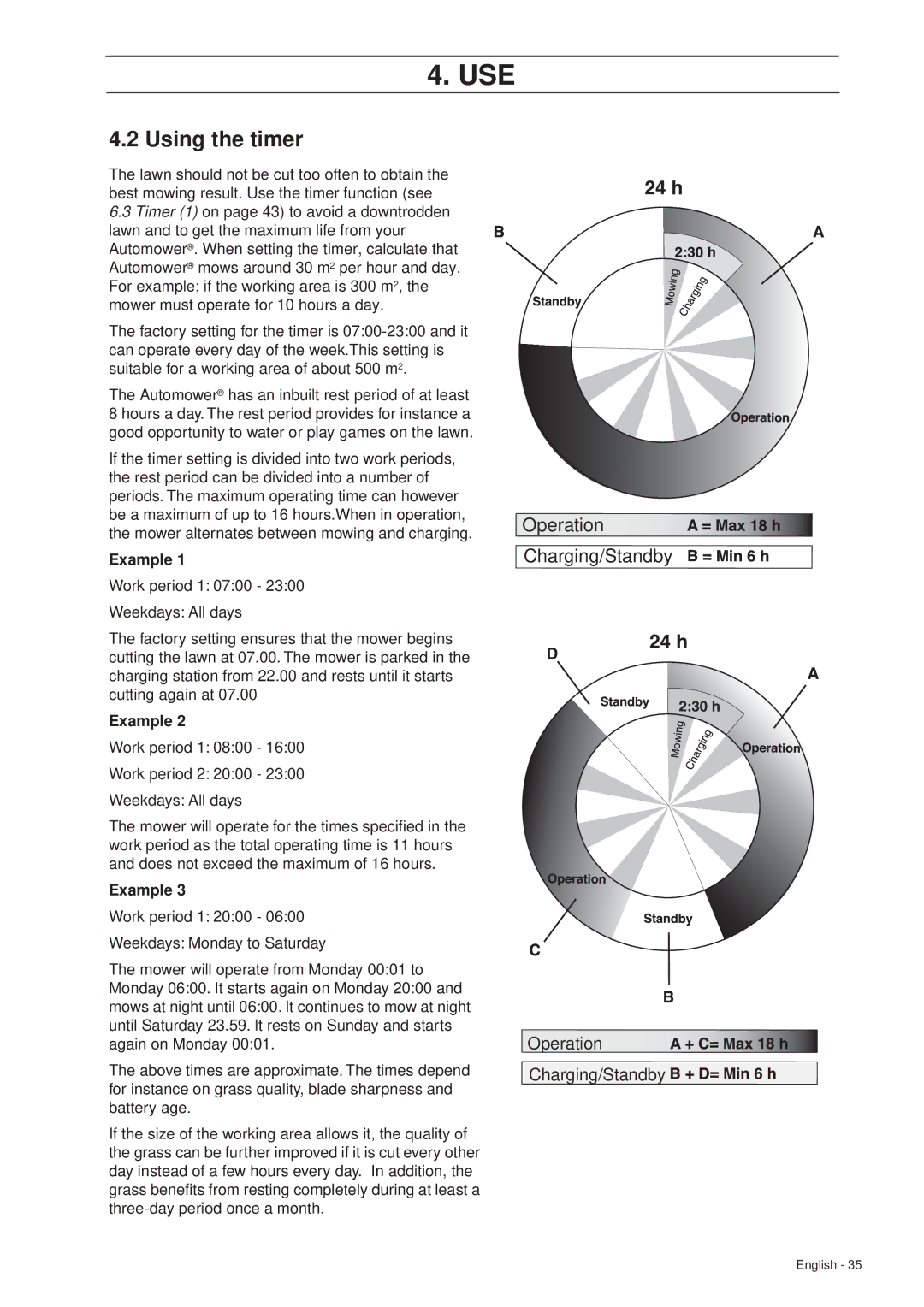 Husqvarna 305 manual Using the timer, Example 