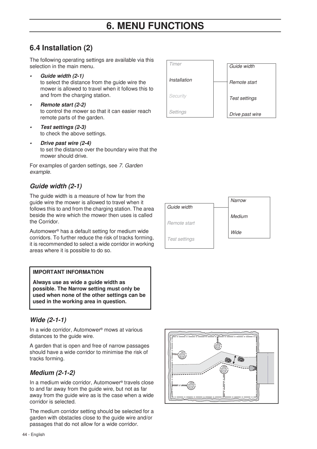 Husqvarna 305 manual Installation, Guide width 