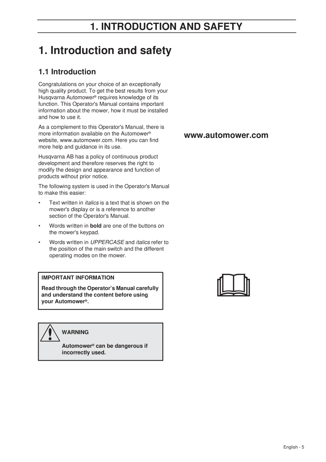 Husqvarna 305 manual Introduction and safety 