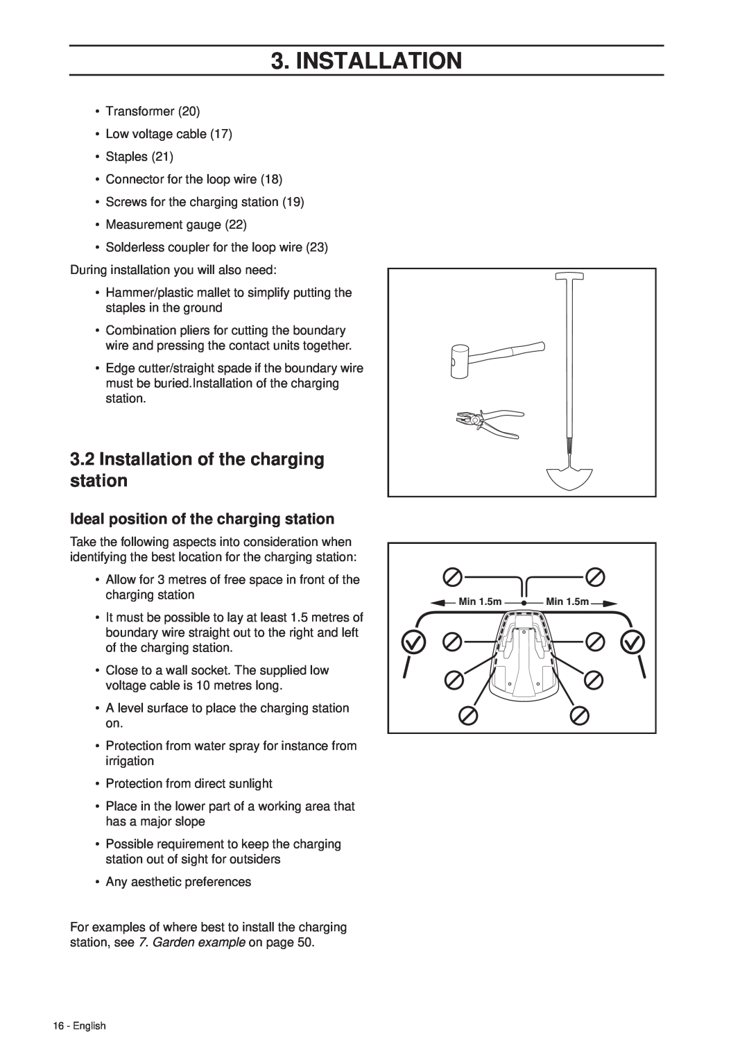 Husqvarna 305 manual 3.2Installation of the charging station, Ideal position of the charging station 