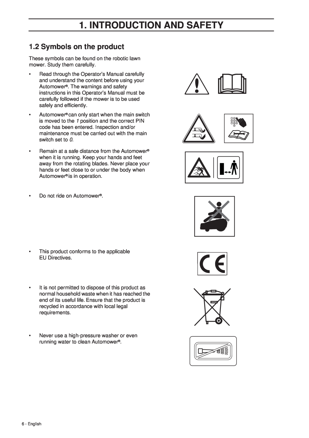 Husqvarna 305 manual 1.2Symbols on the product, Introduction And Safety 