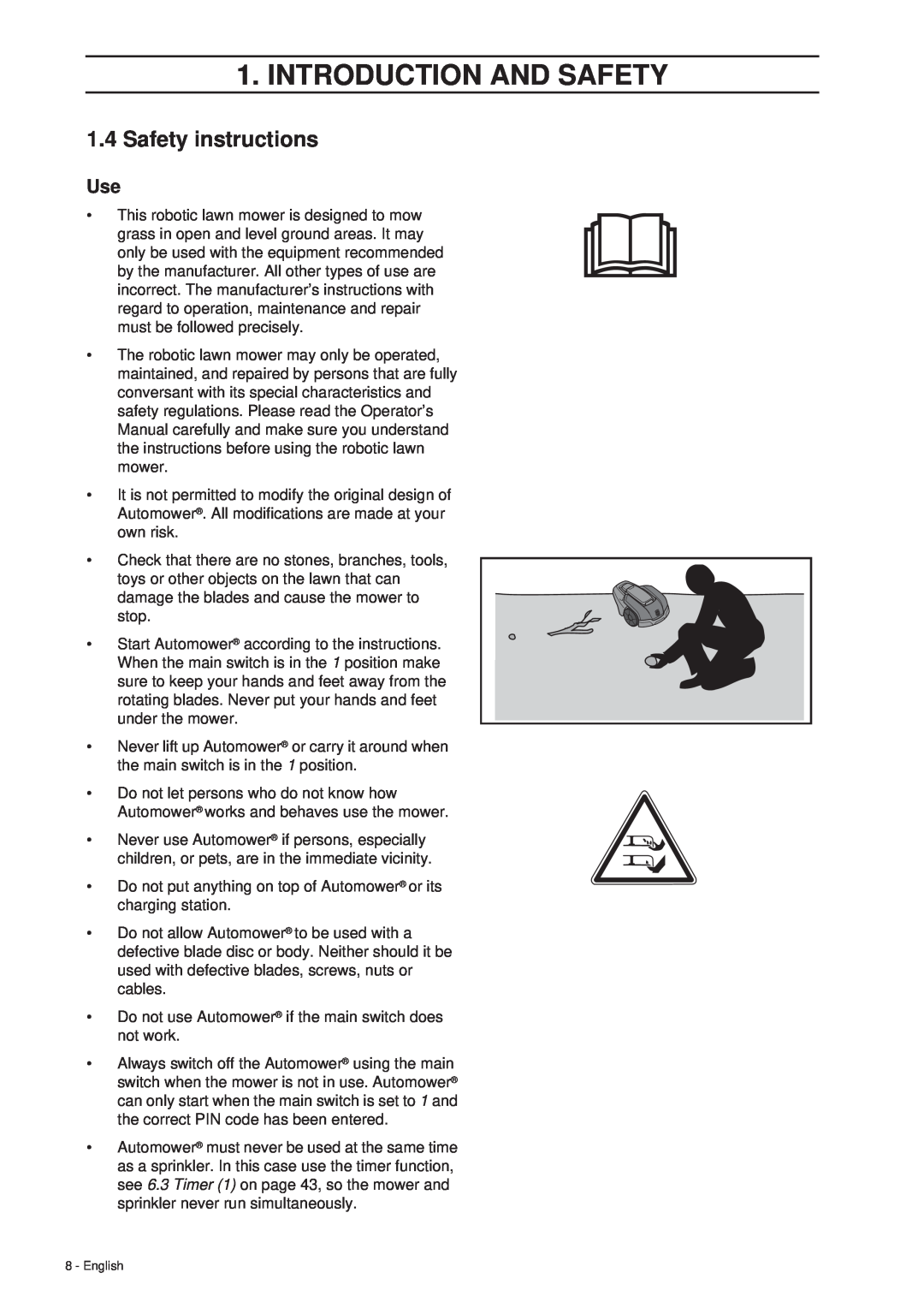 Husqvarna 305 manual 1.4Safety instructions, Introduction And Safety 